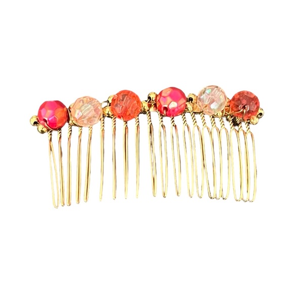 Accessories - Elegant Gold and Pink Beades Hair Comb 3.0”